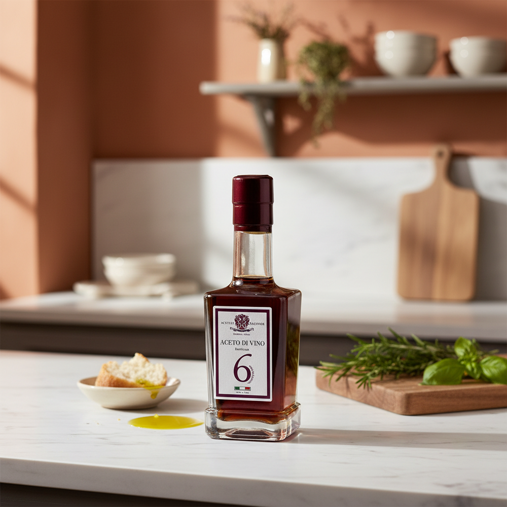wine vinegar acetaia malpighi wine dressing aceto 6 on a kitchen counter