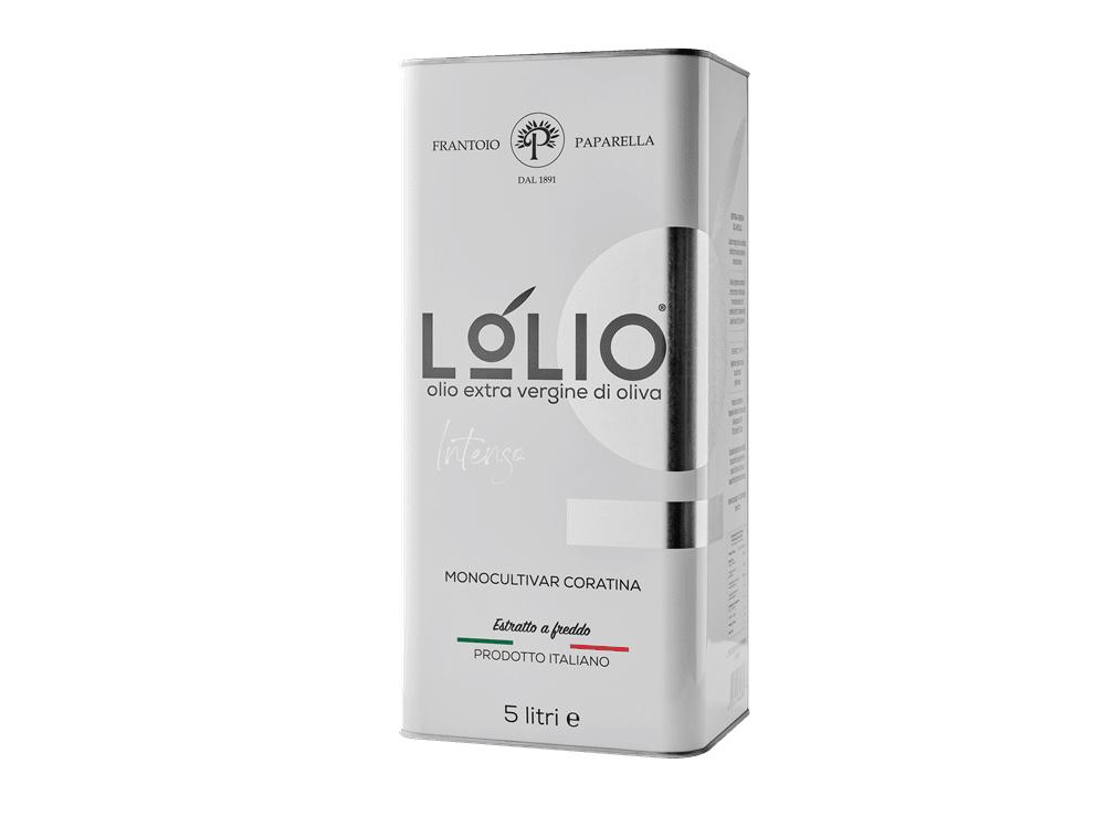 Lolio 5L olive oil packaging on a white background