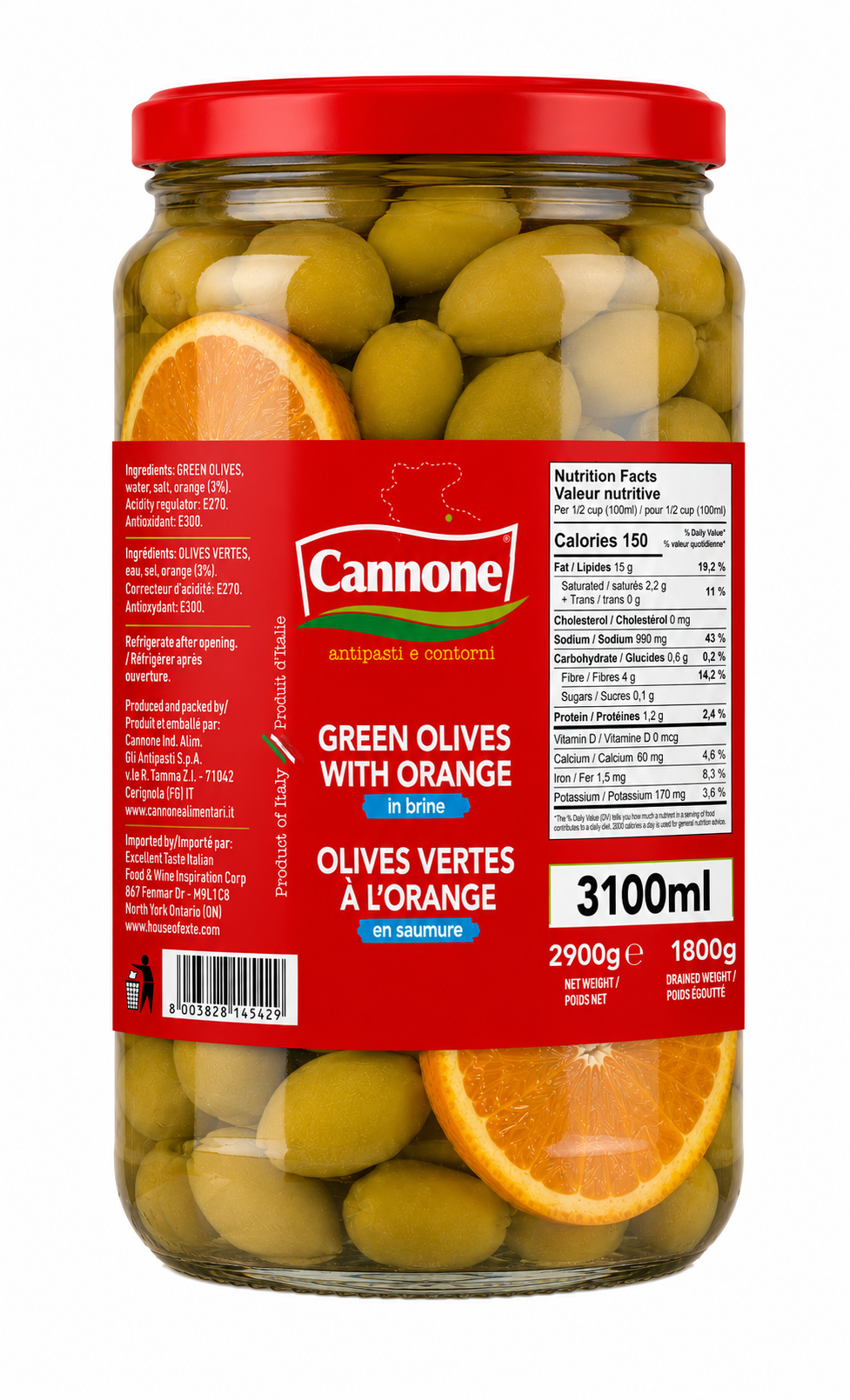 Premium Bella di Cerignola Green Olives with Orange